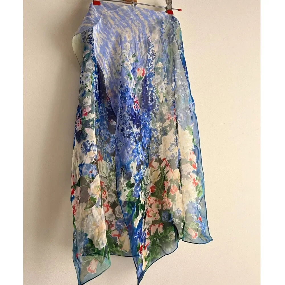 Vintage sheer watercolor floral scarf 15